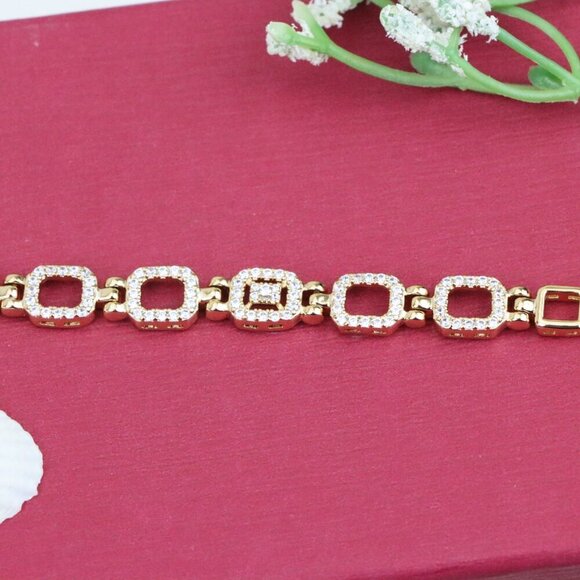 "Elegant Rose Gold Bracelet with Paved Square Links, 7.5 Inch, XPBL0896 - Picture 11 of 12